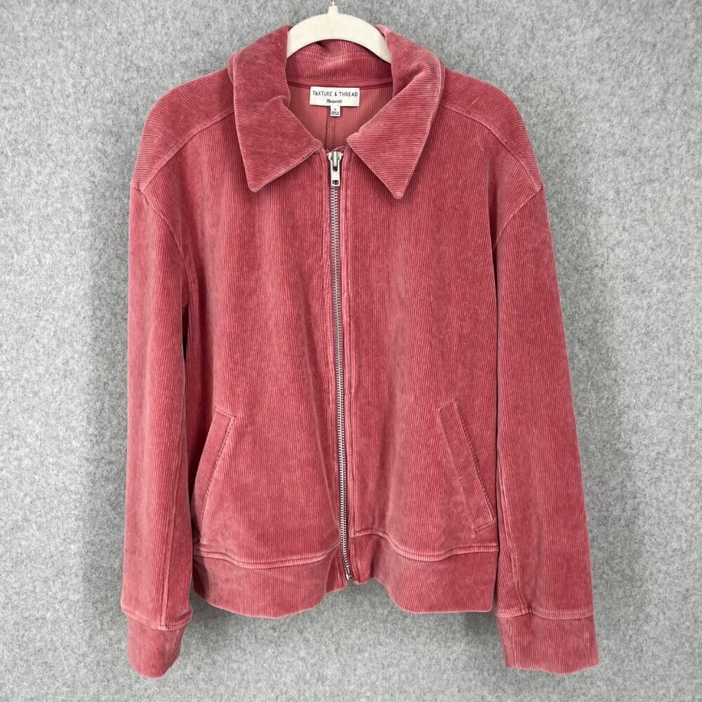 Madewell Texture & Thread Velour Corduroy Bomber Jacket Size S Dusty Rose Pink